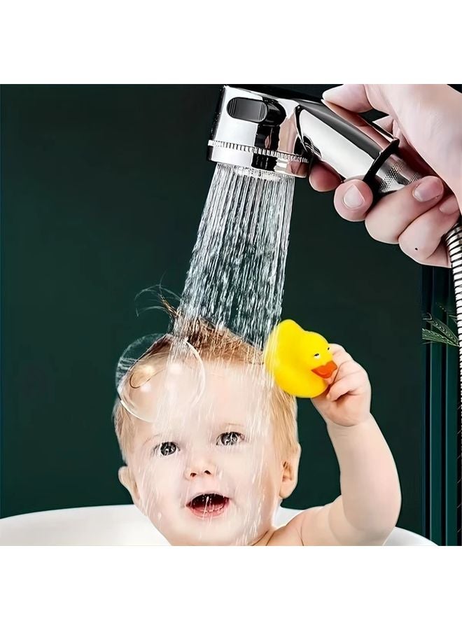Silvery Hand Shower Sprayer Kit With Hose And Adapters For Sink Faucet - Image 2